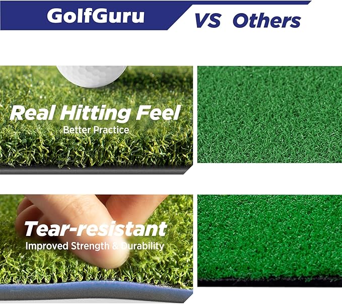 Golfguru Golf Mat, 5x4ft/5x5ft Dense Elite Golf Hitting Mats Practice with 10 Balls, 9 Tees, Heavy Duty Artificial Hitting Training Matt for Backyard Driving Chipping Indoor Outdoor Simulators-StrideForce Fitness