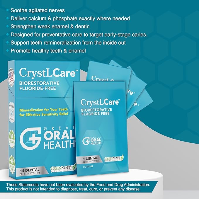 CrystLCare Tooth Sensitivity Treatment for Lasting Relief for Adults & Kids – Sensitive Teeth Dental Strips for Nano Hydroxyapatite Enamel Remineralization & Sensitive Tooth Enamel Repair (14 Count)