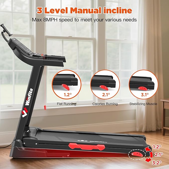 Treadmill with Incline, 300 LBS Capacity, 8 MPH or 10 MPH Speed, Bluetooth, App, Pause Function, Folding Treadmills for Home with 64 Programs, 17'' or 18'' Wide Belt, Heart Rate, BMI Detector-StrideForce Fitness