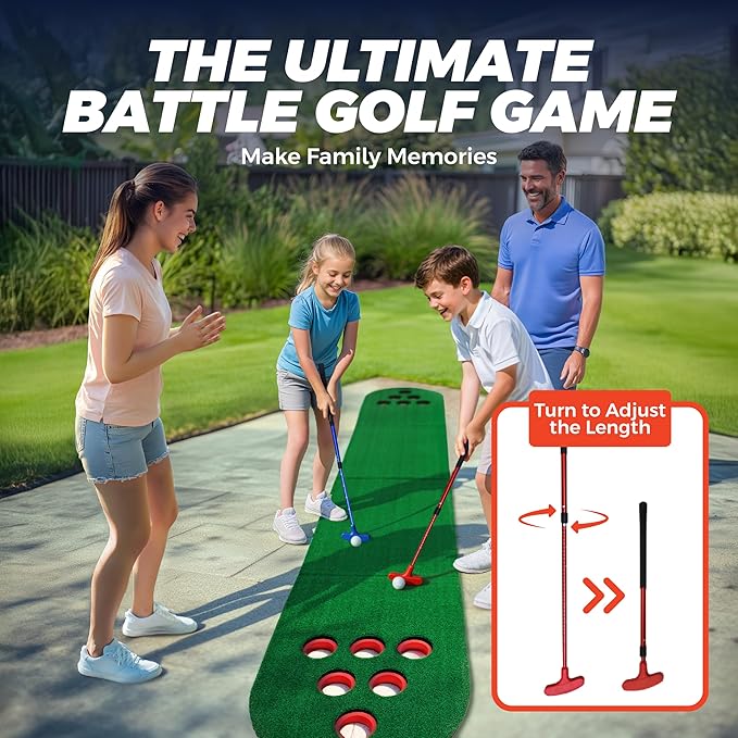 Golf Putting Game Set, Mini Golf Game Set with 2 Putters 2 Balls, 10 Feet Practice Putting Green Mat for Adults, Indoor Outdoor Backyard Party Game-StrideForce Fitness