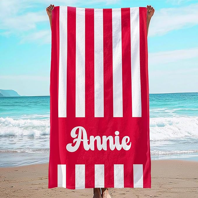 JML Personalized Beach Towel with Name, Custom Cabana Stripe Beach Towel, Customized Microfiber Pool Towel, Quick Dry & Absorbent Swim Towel for Adult,Mother's Day, Birthday, Summer Holiday,Vacation-StrideForce Fitness