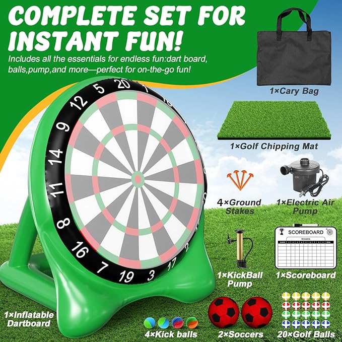 Inflatable Soccer Dart Board, Giant Kick Darts,Indoor Outdoor Lawn Yard Games for Kids Adults Family, Big Jumbo Carnival Games for Party | 6ft Dart Boards with Pump Accessories-StrideForce Fitness