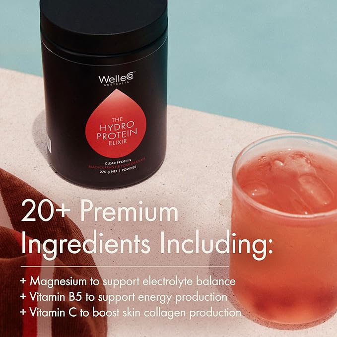 WelleCo HydroProtein Elixir, Potassium Electrolyte Powder with 15g Vegan Protein for Energy, Healthy Hair, Skin & Nails, Easy to Digest Powdered Electrolytes, Black Currant & Pomegranate, 9.5oz Jar-StrideForce Fitness