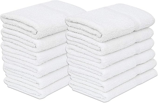 GOLD TEXTILES 12 White Economy Bath Towels Bulk (24x48 Inch) Cotton Blend for Softness-Commercial Grade Easy Care-StrideForce Fitness