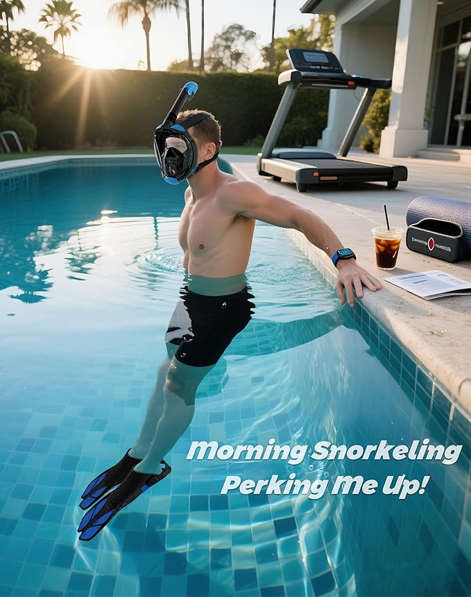 Mask Fins Snorkeling Gear for Adults, Full Face Snorkel Mask & Adjustable Swim Fins Snorkel Set, Panoramic View Snorkel Mask Dry Top Anti-Fog Anti-Leak-StrideForce Fitness