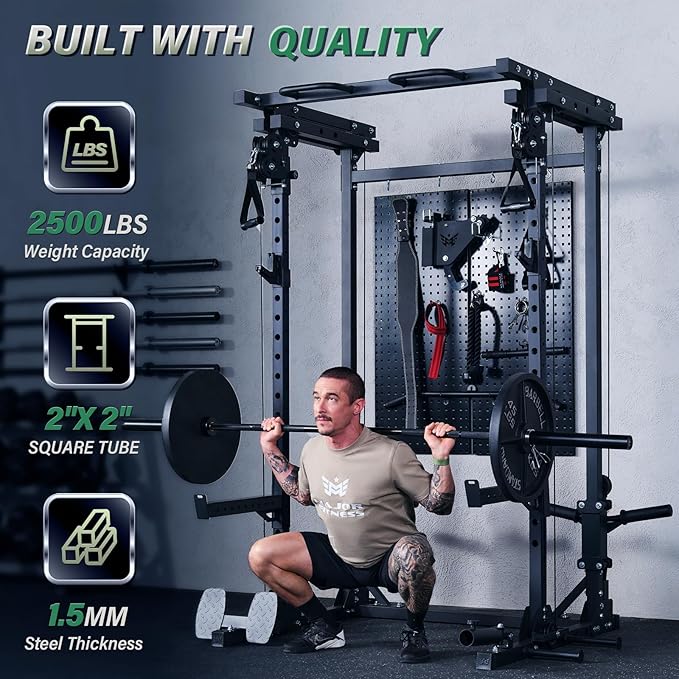 MAJOR FITNESS Drone3 Power Rack, Multi-Function Home Gym Squat Rack with Pull-Up Bar, Cable Crossover & J-Hooks, Heavy-Duty Steel Frame for Maximum Stability & Strength Training-StrideForce Fitness