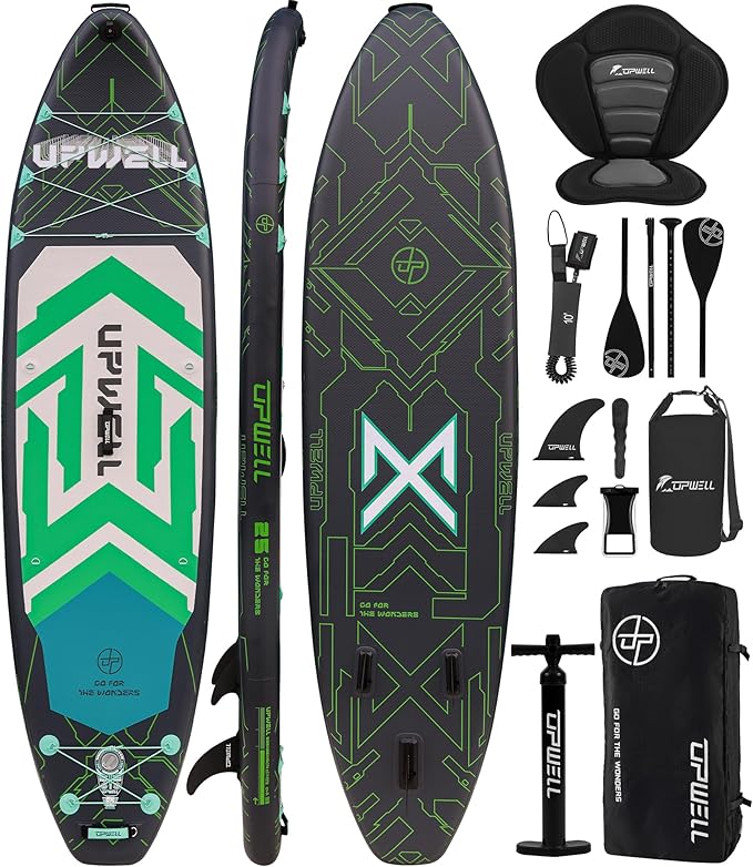 UPWELL 11'6"×35" Extra Wide Inflatable Paddle Board, Stand Up Paddle Board for Youth & Adults, Stable Design, Premium SUP Accessories, 120L Backpack, 10L Dry Bag, Paddle, Leash, Hand Pump, US Fins-StrideForce Fitness