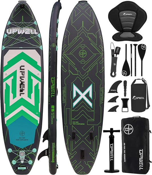 UPWELL 11'6"×35" Extra Wide Inflatable Paddle Board, Stand Up Paddle Board for Youth & Adults, Stable Design, Premium SUP Accessories, 120L Backpack, 10L Dry Bag, Paddle, Leash, Hand Pump, US Fins-StrideForce Fitness