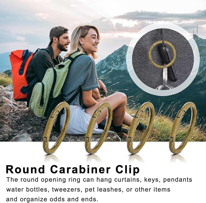 10Pack 2" Large Round Carabiner Clips, Metal Spring O Rings for Organizer Key Rings, Paracord Keychain Lanyard, Pet Chains, Purse Hardware, Key Snap Hooks DIY Accessory (Bronze)-StrideForce Fitness