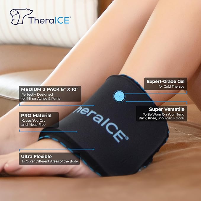TheraICE PROpack Ice Pack for Injuries, Reusable Soft Multipurpose Cold Gel Ice Pack for Muscular Back Pain, Shoulder, Hip, Knee - Flexible Cold Compress Wrap for Minor Aches & Pains - 6 x 10-2 Pack-StrideForce Fitness