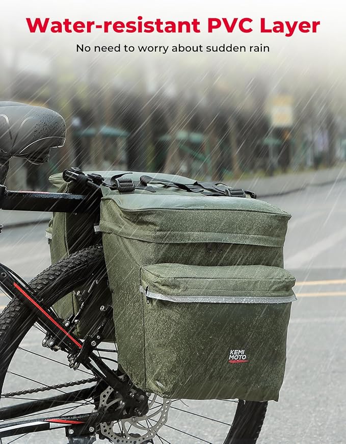 KEMIMOTO Bike Bag Panniers with Rain Cover, 34L Waterproof Bicycle Saddle Bag for Rear Rack Mountain Biking Bags Storage, Ebike Accessories for Commuter Grocery Shopping Travel Carrier, Green-StrideForce Fitness