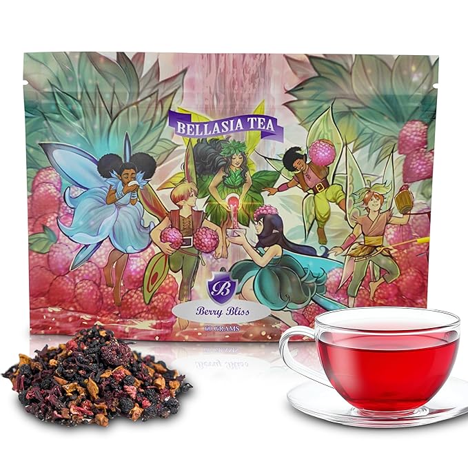 Bellasia Tea Berry Bliss for Kids Using Real Fruit Pieces - Caffeine Free Herbal Tea Blend with Real Ingredients & Balanced Flavor- Add Loose Leaf Tea to Your Child’s Routine for A Fun & Tasty Drink. 20-25 cups-StrideForce Fitness
