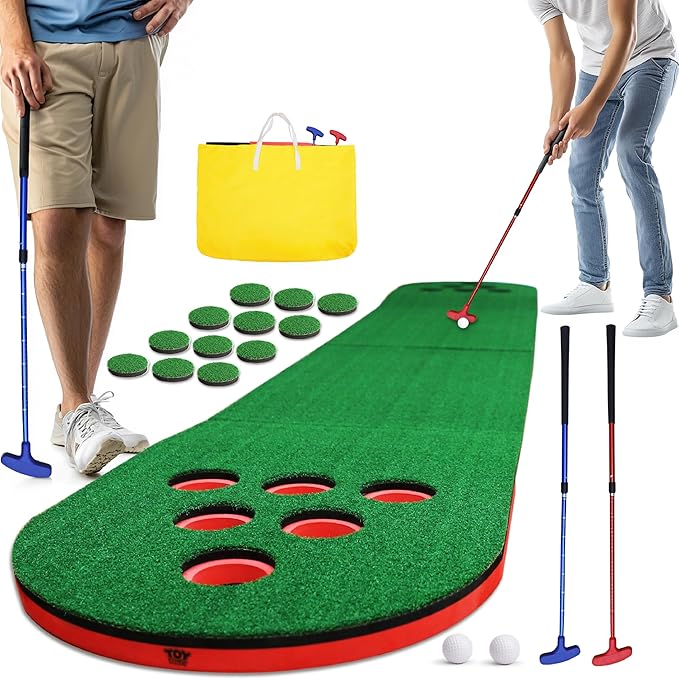 Golf Putting Game Set, Mini Golf Game Set with 2 Putters 2 Balls, 10 Feet Practice Putting Green Mat for Adults, Indoor Outdoor Backyard Party Game-StrideForce Fitness