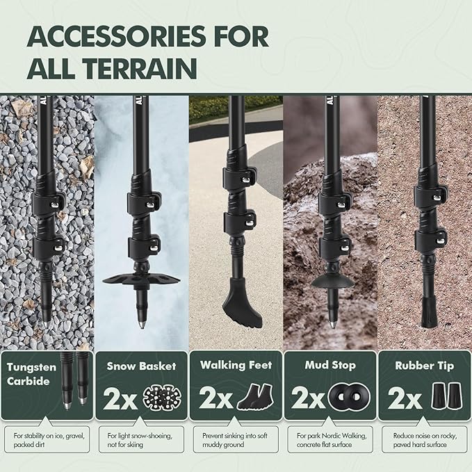 KINGGEAR Nordic Walking Stick, TP1 Hiking Poles Retractable Lightweight 7075 Aluminum, Trekking Poles with Flip Lock, Natural Cork and EVA Grip, 2pc Hiking Gear-StrideForce Fitness