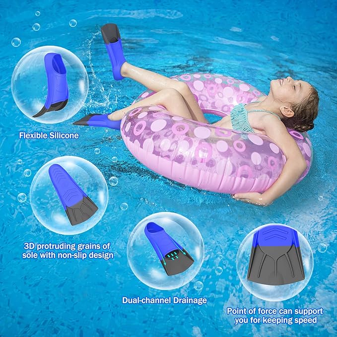 Gintenco Swim Fins, Kids Swim Training Fins for Lap Swimming, Travel Size Flippers with Mesh Bag, Silicone Swimming Fins for Kids Teens Adults Women Men-StrideForce Fitness