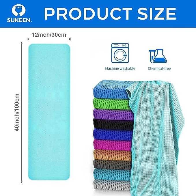 Sukeen Cooling Towel (40"x12"), Ice Towel Sets,Soft Breathable Chilly Towel,Microfiber Towel for Yoga,Sport,Running,Gym,Workout,Camping,Fitness,Workout & More Activities, 8 Pack-StrideForce Fitness