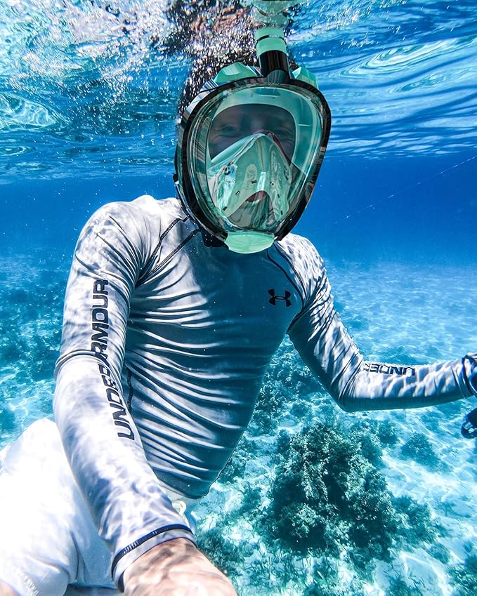 QingSong Full Face Snorkel Mask for Adults, Snorkeling Gear with Camera Mount, 180 Degree Panoramic View Snorkel Set Anti-Fog Anti-Leak-StrideForce Fitness