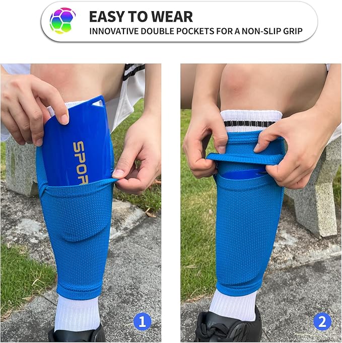 Kids Youth Soccer Shin Guards with Sleeves, Slip in Shinguards Soccer Shin Pads for 3-15 Years Old Boys Girls Child Teens-StrideForce Fitness