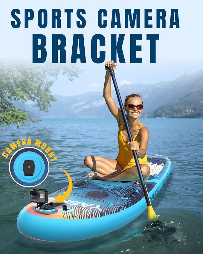 YASKA Inflatable Stand Up Paddle Board - 11ft Extra Wide Paddleboard with Premium SUP Board Accessories,Camera Mount,Non-Slip EVA Deck,5 Handles,Youth/Adult-StrideForce Fitness