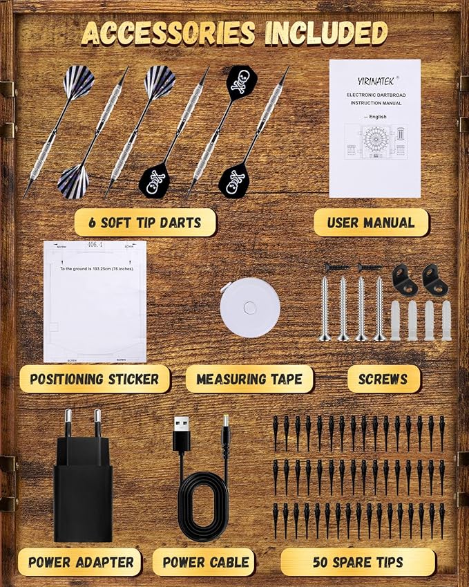 Electronic Dart Board, Electric Dartboard Cabinet Set for Adults [6 Soft Tip Darts] Individual Light Color for Each Player- Wooden Dartboard Cabinet for Family Game [Black]-StrideForce Fitness