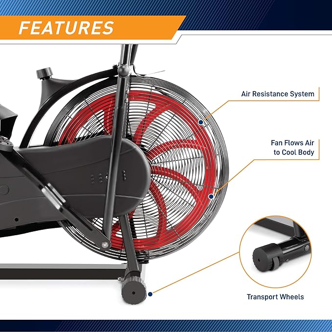 Marcy Air-Resistance Exercise Fan Bike With Dual Acction Handlebars-StrideForce Fitness