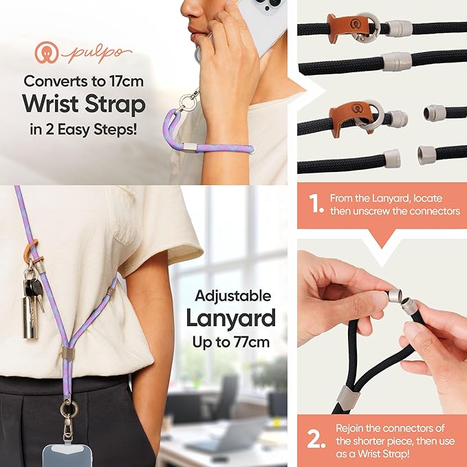 Pulpo 2-in-1 Cell Phone Wrist Strap and Lanyard Lavender & Blue - Anti Theft Phone Lanyard for Men & Women, Wrist Straps for Phones, Lanyards for Smartphones, Adjustable Cellphone Leash & Strap Tether-StrideForce Fitness