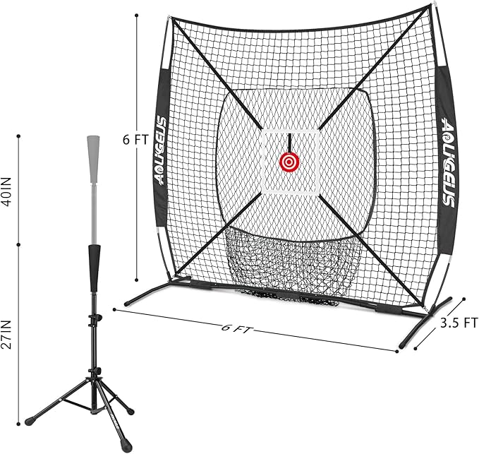 6'X6' Baseball Softball Practice Net,Pitching Net,Batting Net,with Bonus Strike Zone,Target and Bow Frame,for Hitting,Pitching,Catching-StrideForce Fitness