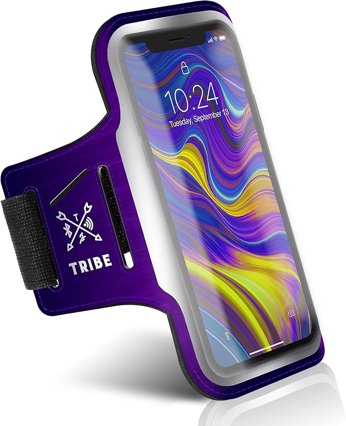 TRIBE Running Phone Holder Armband. iPhone & Galaxy Cell Phone Sports Arm Bands for Women, Men, Runners, Jogging, Walking, Exercise & Gym Workout. Fits All Smartphones. Adjustable Strap, CC/Key Pocket-StrideForce Fitness