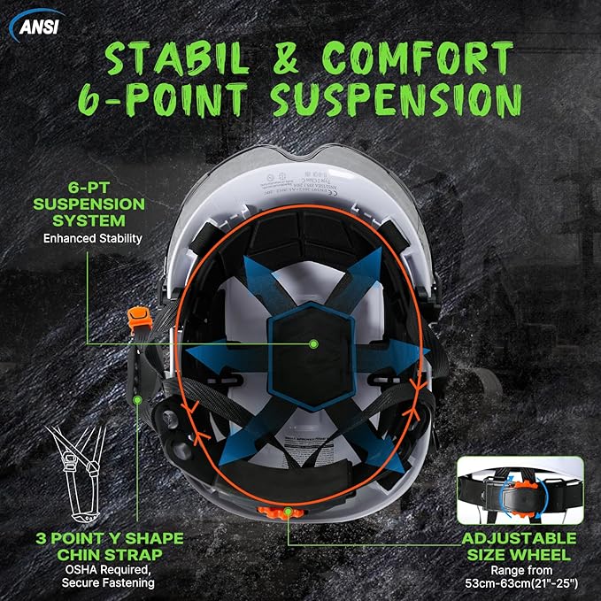 AOLAMEGS Construction Safety Hard Hat - ANSI Z89.1 Approved Safety Helmet with Visor & 50pcs Hard Hat Stickers Sliding Vented Hardhat for Men Women Adults Industrial Workwear Outdoor (Smoke Visor)-StrideForce Fitness