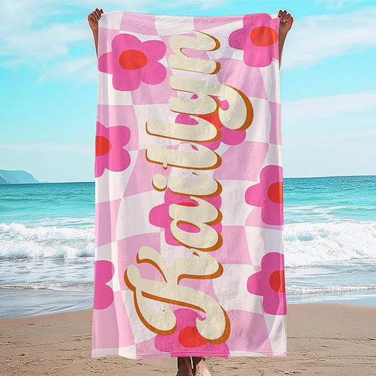 JML Personalized Beach Towel with Name, Custom Flower Beach Towel, Customized Microfiber Pool Towel, Quick Dry & Absorbent Swim Towel for Adult,Anniversary, Birthday, Summer Holiday,Vacation-StrideForce Fitness