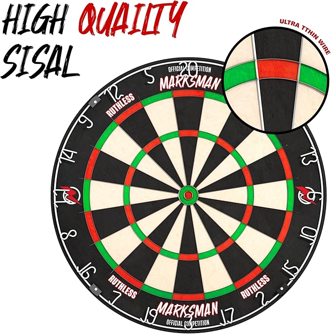 Ruthless Marksman Dart Board | Professional Level Ultra Thin Wire Sisal Dartboard for Steel Tip Darts (DB072)-StrideForce Fitness