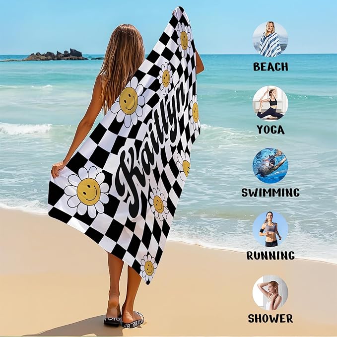 JML Personalized Beach Towel with Name, Custom Flower Beach Towel, Customized Microfiber Pool Towel, Quick Dry & Absorbent Swim Towel for Adult,Mother's Day, Birthday, Summer Holiday,Vacation-StrideForce Fitness