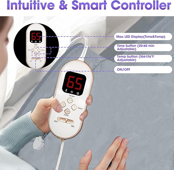 Sauna Blanket Infrared Zipper Oxford Cloth Upgraded Version Professional Detox & Heat Therapy Blanket with Remote (US 110V,71×32 Inches)-StrideForce Fitness