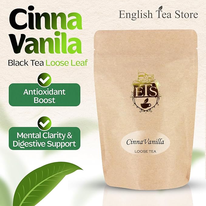 English Tea Store Cinna-Vanilla Flavored Black Tea | Loose Leaf Tea Pouches - 4oz Pouch | Warm Cinnamon and Creamy Vanilla Blend | Ceylon Tea Base | Cozy and Aromatic Cup | Serve Hot or Iced-StrideForce Fitness