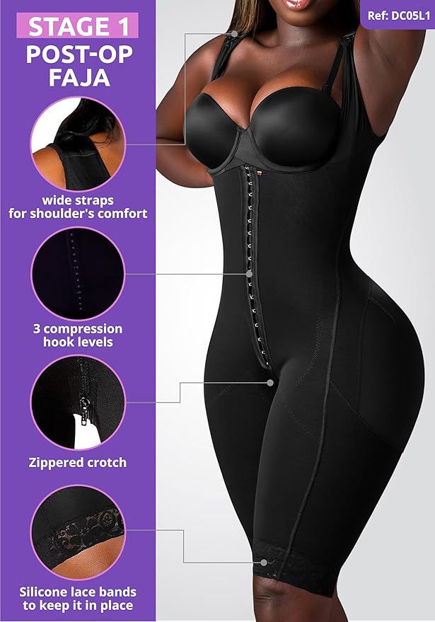Snatched Body Post Surgery Stage 1 Faja Without Bra | Fajas Colombianas Moldeadoras for BBL |High Compression Faja-StrideForce Fitness