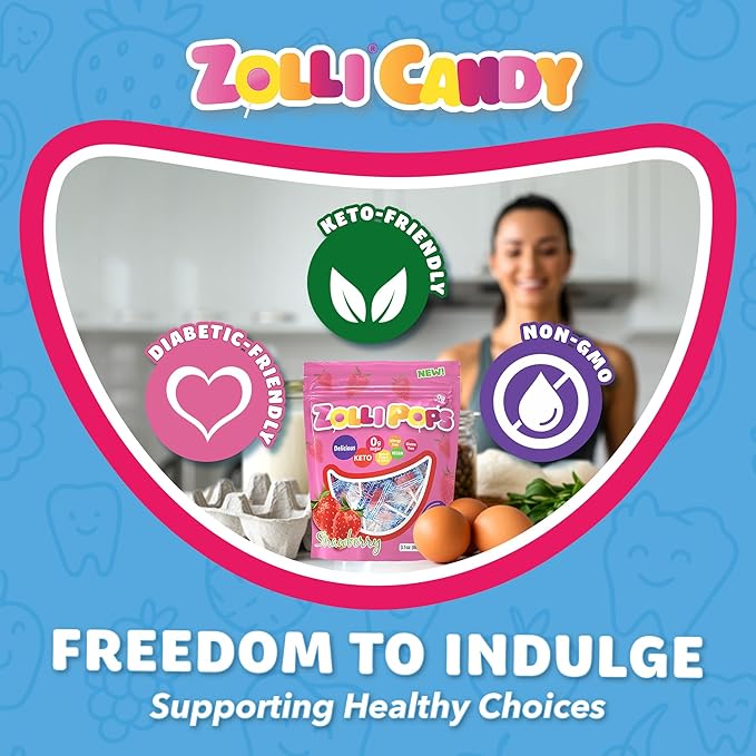 Zollipops Clean Teeth Pops Sugar Free Candy with Xylitol, Dye-Free Lollipops - Keto & Diabetic-Friendly, Dentist-Approved Treats for Kids (Strawberry, 3.1 oz)