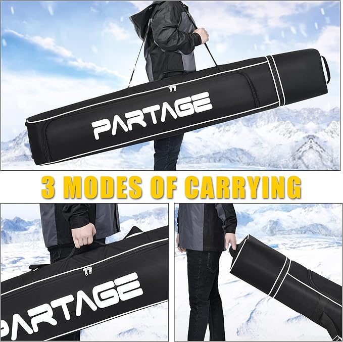 Partage Ski Bag - Ski Bag with Wheels Waterproof Ski Travel Bag Ski Boot Bag 600D Heavy Duty Oxford Fabric - Adjustable Length Up to 200cm Easy to Store and Transport Suitable for Men Women-StrideForce Fitness