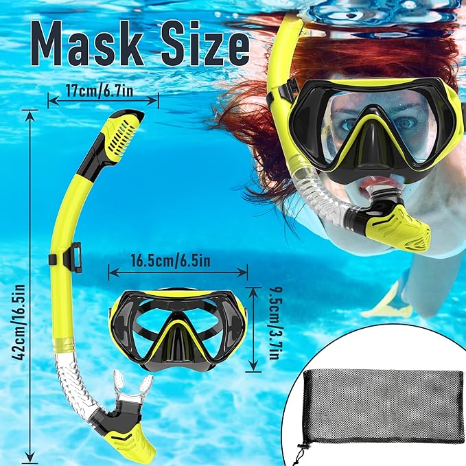 Snorkeling Gear, Dry Snorkel Set180° Panoramic Wide View,Anti-Fog Scuba Diving Mask, Professional Snorkeling Gear for Free Breathing, Swimming, Diving-StrideForce Fitness