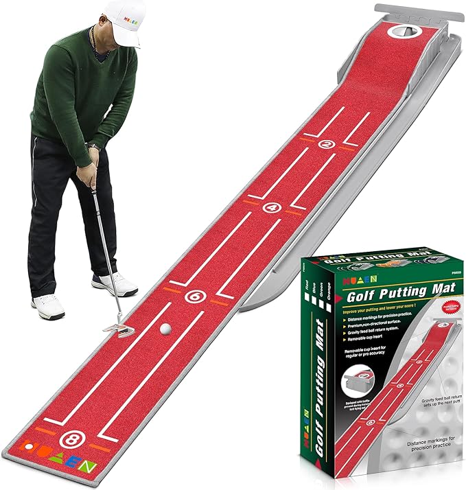 Mini Golf Putting Mat - Indoor/Outdoor with Ball Return Alignment Guide & Durable Velvet Crystal Mat Golf Accessories for Men Enjoy Speedy Wrinkle-Resistant Putting Fun-StrideForce Fitness