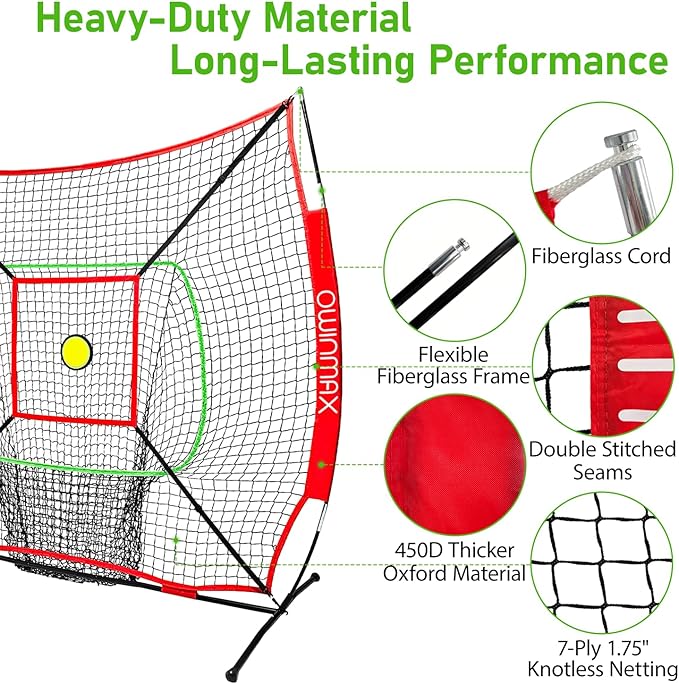 6x6FT Baseball Net, Baseball & Softball Training net with Batting Tee, Strike Zone & Circular Target and Weighted Ball, Portable Design with Compact Storage,Great for Kids-StrideForce Fitness