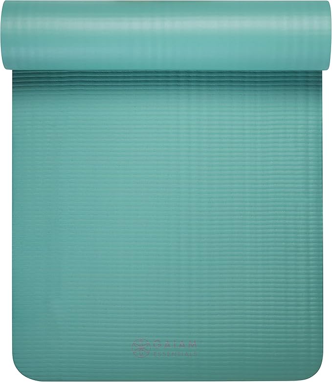 Gaiam Essentials Thick Yoga Mat Fitness & Exercise Mat with Easy-Cinch Yoga Mat Carrier Strap, 72"L x 24"W x 2/5 Inch Thick-StrideForce Fitness