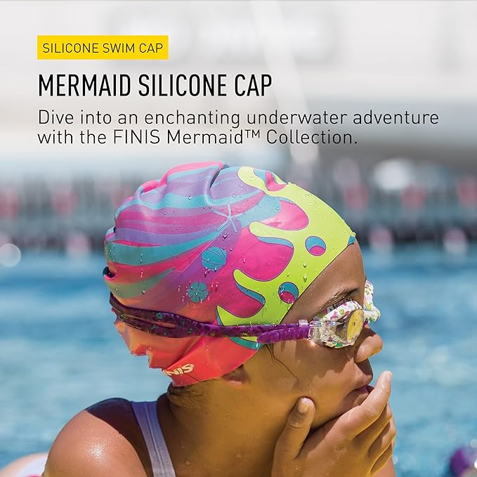 FINIS Mermaid Kids Swim Cap - 100% Silicone - Fun Prints - Universal Fit - Chlorine Protection-StrideForce Fitness