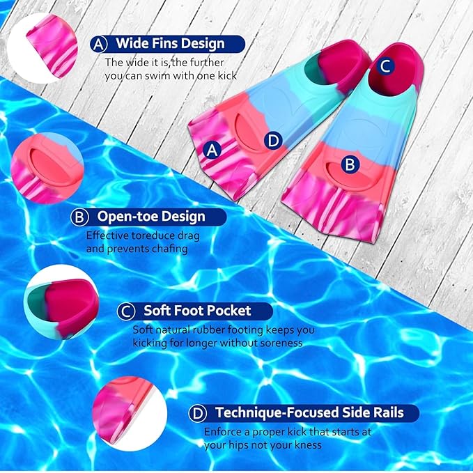 Kids Swim Fins,Short Kids Fins Youth Swimming Flippers for Lap Swimming Training for Children Girls Boys Beginners-StrideForce Fitness