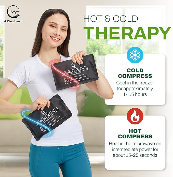 2 Pack Reusable Ice Packs for Injuries - Soft Ice Pack with Velvet Soft Fleece Fabric | Flexible Hot and Cold Gel Ice Pack Set- Cold Packs for Injuries, Knee, Back, Neck Pain - 10 x 6, Black-StrideForce Fitness