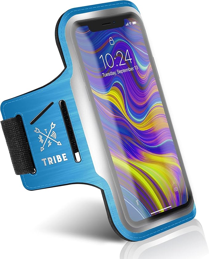 TRIBE Running Phone Holder Armband. iPhone & Galaxy Cell Phone Sports Arm Bands for Women, Men, Runners, Jogging, Walking, Exercise & Gym Workout. Fits All Smartphones. Adjustable Strap, CC/Key Pocket-StrideForce Fitness