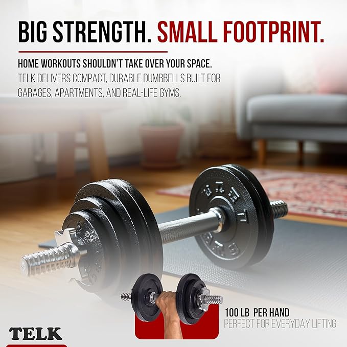 TELK – Adjustable Dumbbell Set – Home Gym Weight Set with Baked Enamel Cast Iron Plates – Space-Saving Free Weights for Strength Training-StrideForce Fitness