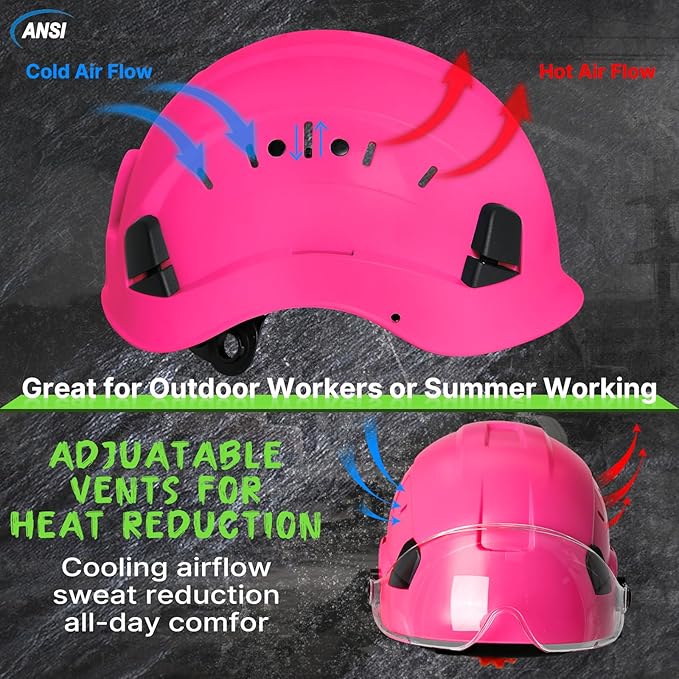 Aolamegs Pink Hard Hats for Women OSHA Approved - ANSI Z89.1 Construction Safety Hard Hat with Clear Visor, Adjustable Vented Cascos De Construccion Work Hardhats, 6 Point Ratcheting Hardhat-StrideForce Fitness