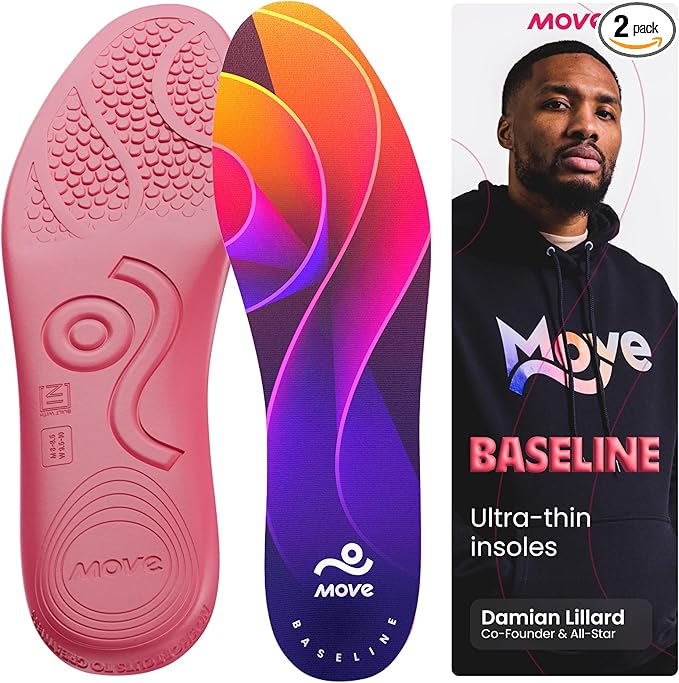 MOVE Baseline - All-Purpose Insoles - Sock Liner - Ultra Thin Shock Absorption - Maximum Freedom of Movement and Energy Return for Cleats, Shoes, Running, Basketball, Baseball (M14-14.5/WM15.5-16)-StrideForce Fitness