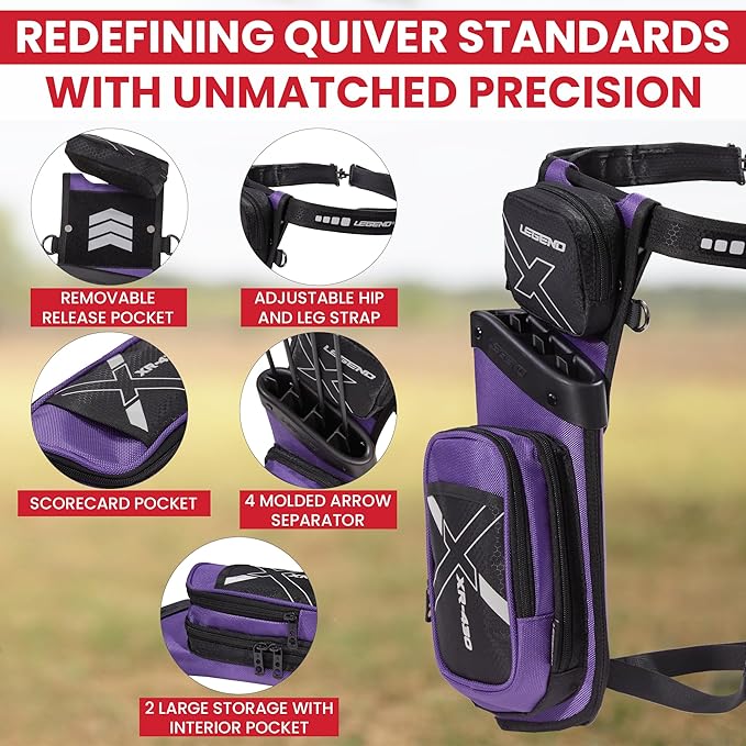 Legend XR430 Premium Field Quiver for Arrows - Right-Handed Hip Arrow Quiver with Removable Release Pocket, Durable Archery Quiver with Tools & Accessories Compartment, Arrow Holder-StrideForce Fitness