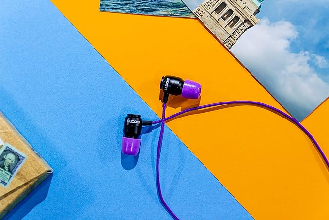 LUDOS Clamor Wired Earbuds in-Ear Headphones, 5 Years Warranty, Earphones with Microphone, Noise Isolating Ear Buds, Memory Foam for iPhone, Samsung, School Students, Kids, Women, Small Ears - Purple-StrideForce Fitness